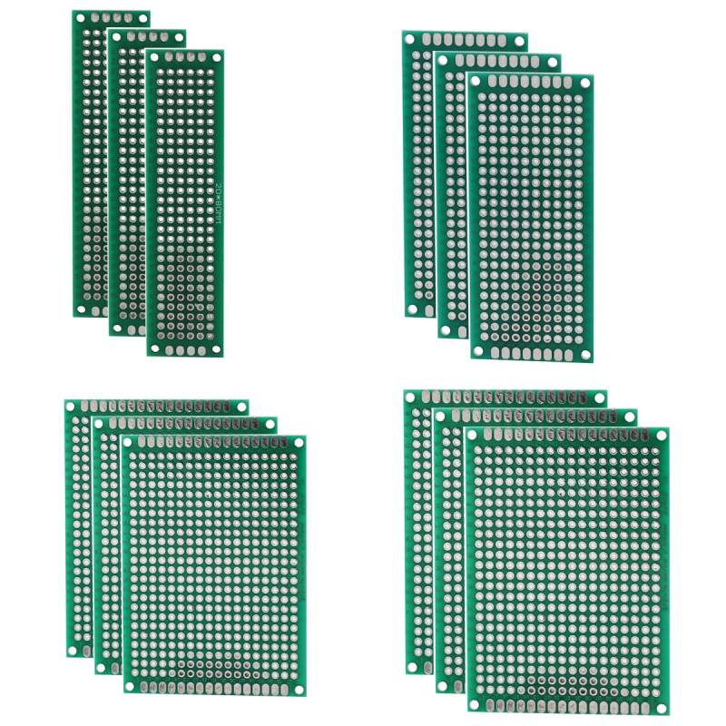 Heevhas Universalplatine doppelseitige Leiterplatten Universelle Leiterplatte Lochrasterplatine Lochrasterplatte PCB 2x8 3x7 4x6 5x7cm Prototyp Kits PCB Board (Jede Größe 3 Stück, insgesamt 12 Stück) von Heevhas