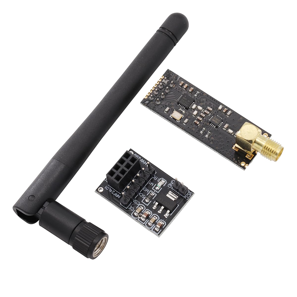 Heevhas Wireless Transceiver Empfänger NRF24L01+PA+LNA Wireless RF Transceiver Module mit SMA Antenne 2.4 GHz 1100m + Breadboard Breakout Adapter Board von Heevhas