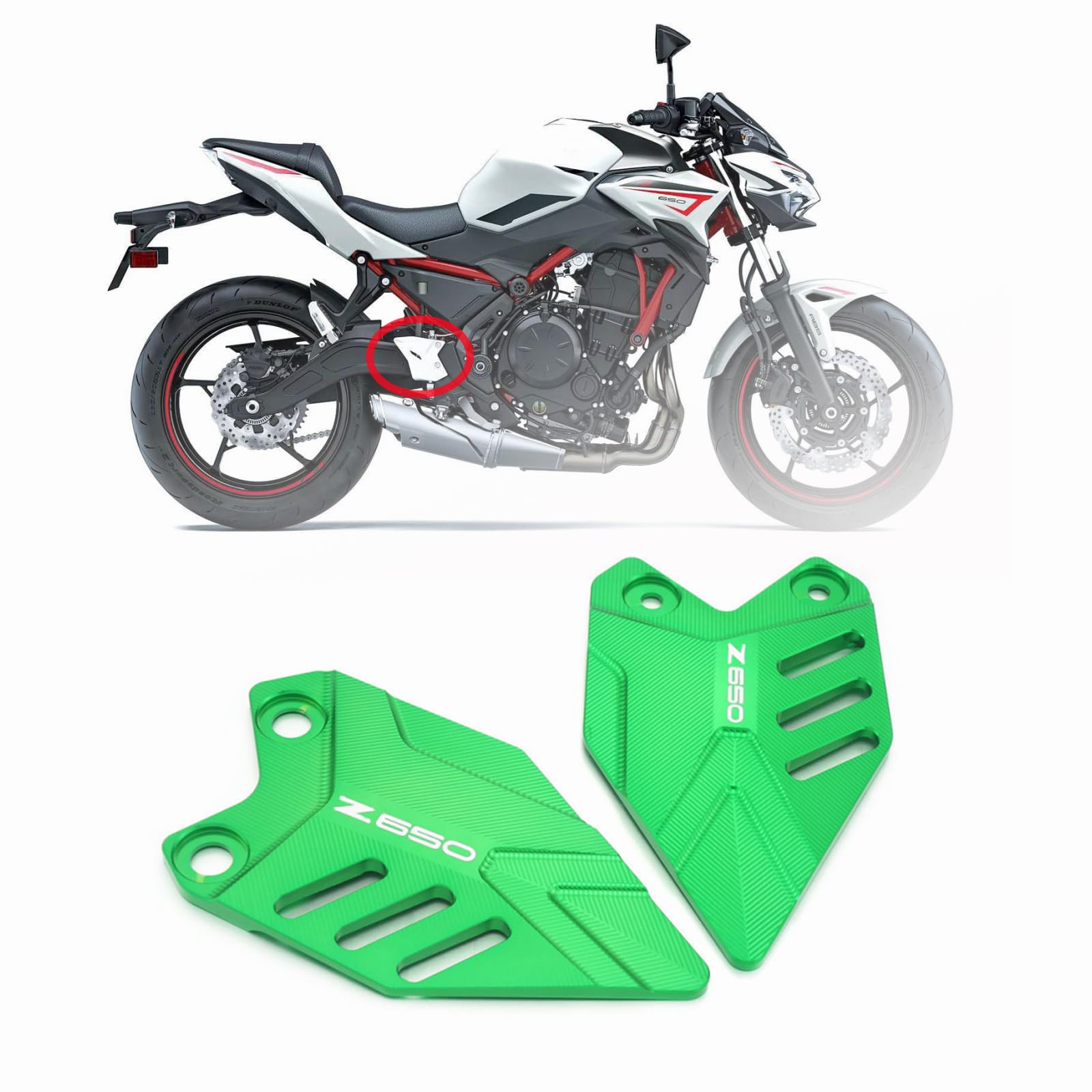 HEINMO Motorrad Hinten Fußrasten Fußrasten Fersenschutz Platte Schutz Für Kawa' Z650 Ninj'650 2017-2021 2022 2023 Fußrasten (Green) von Heinmo