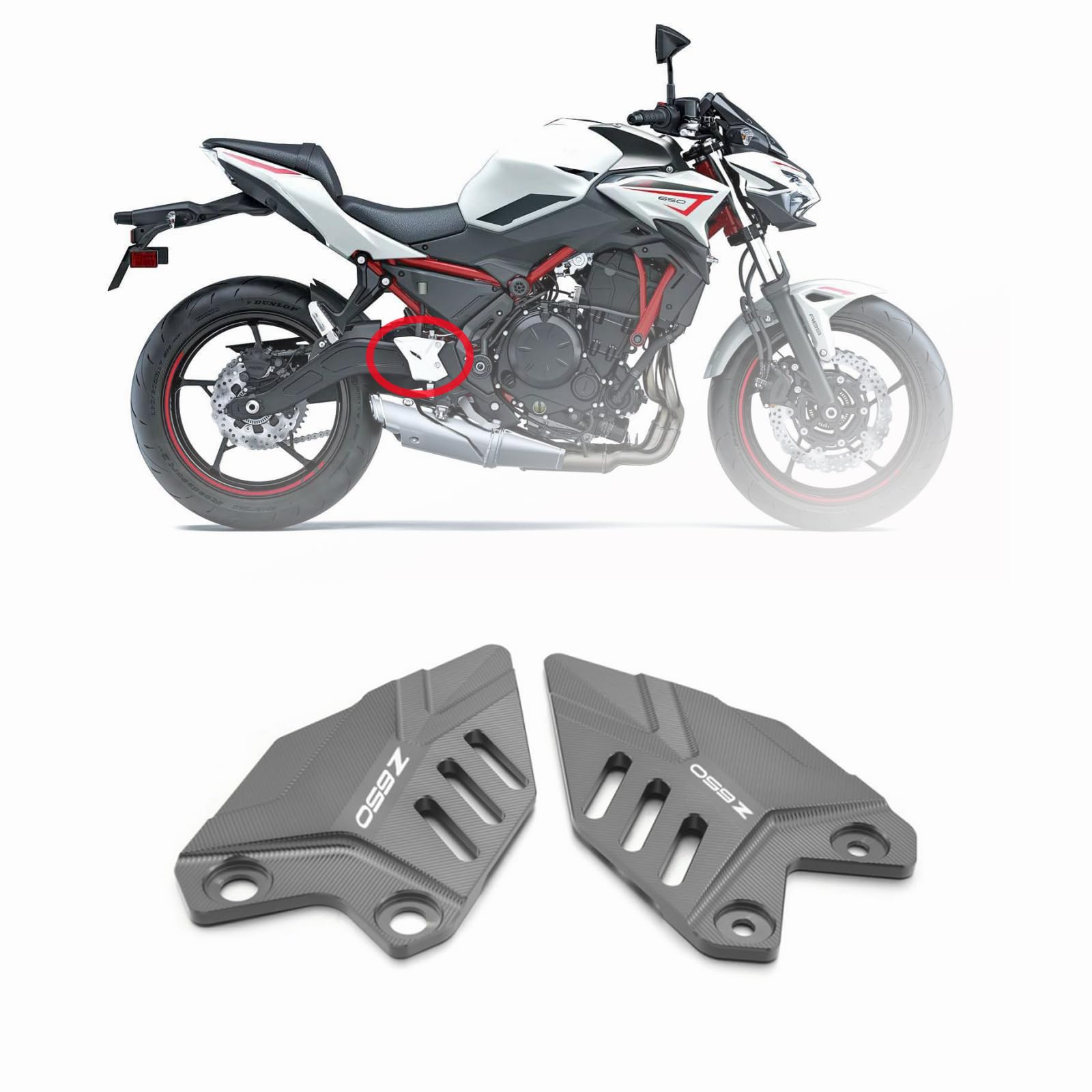 HEINMO Motorrad Hinten Fußrasten Fußrasten Fersenschutz Platte Schutz Für Kawa' Z650 Ninj'650 2017-2021 2022 2023 2024 2025 Fußrasten (Titanium) von Heinmo