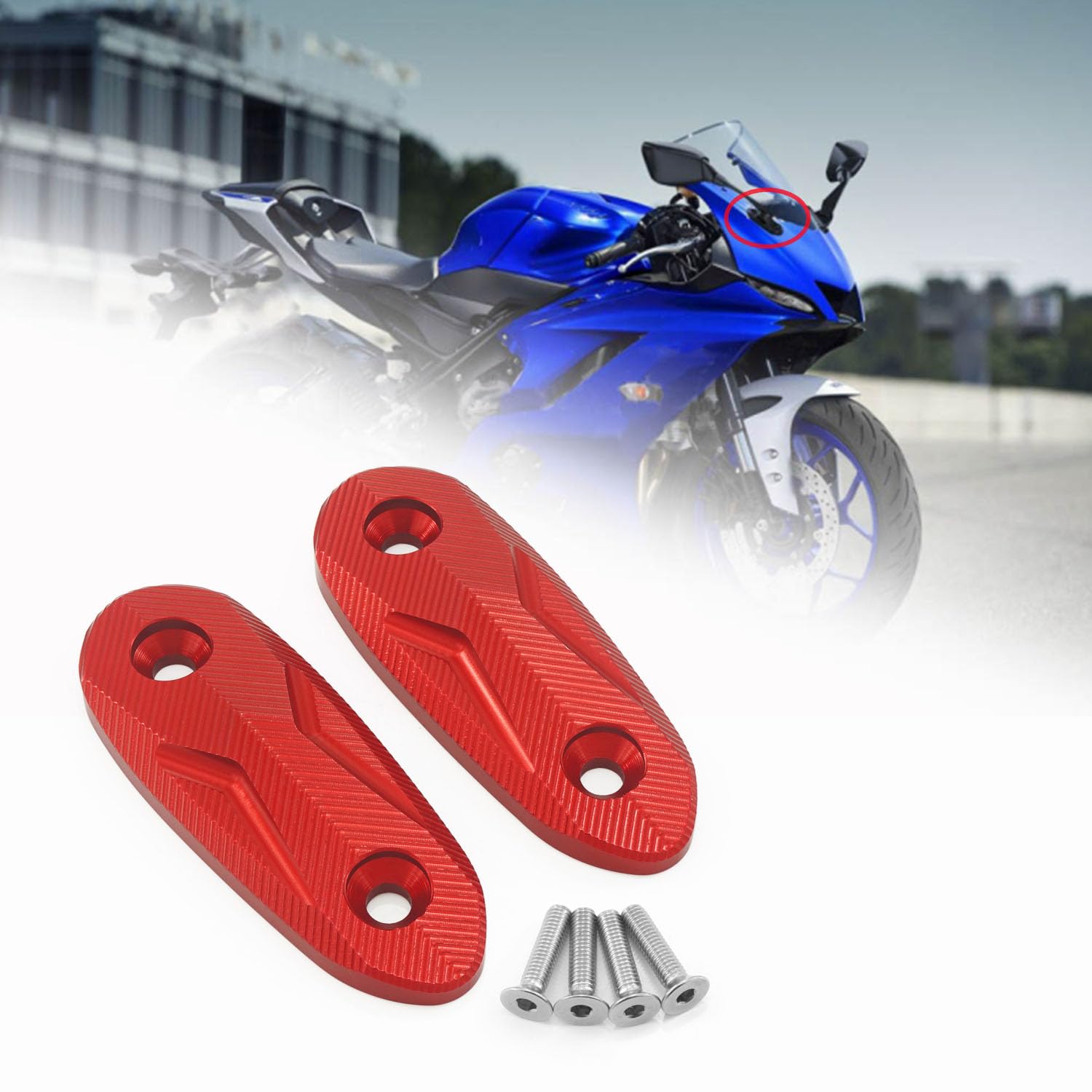 HEINMO Spiegel Block Off Platten Spiegel Kappe Spiegel Loch Cover Cap Für 2019 2020 2021 2022 2023 Yama' YZF R25 R3 Aluminium (Red) von Heinmo