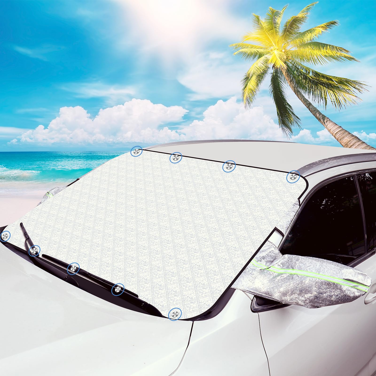 Hejo Windschutzscheibenabdeckung mit 9 Magnet, Frostschutz Auto Frontscheibe, Sonnenschutz Auto Frontscheibe, Windschutzscheibe Sonnenschutz, Frontscheibe Sonnenschutz für Autos (141×114cm) von Hejo