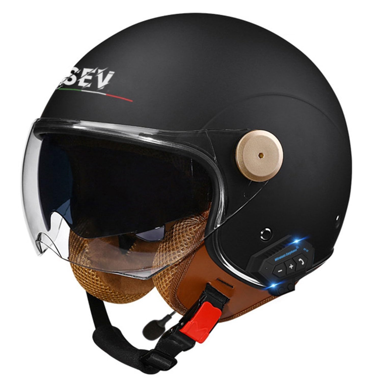 Bluetooth Motorrad Halbhelm Jethelm Motorradhelm Retro-Moto-Helm mit Sonnenblende Vintage Motorrad Halbschale Scooter-Helm JetHelm Männer und Frauen,ECE/DOT-Zulassung 21,L von Hejunlian