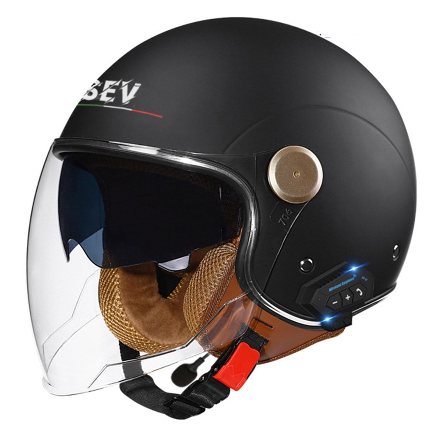 Bluetooth Motorrad Halbhelm Jethelm Motorradhelm Retro-Moto-Helm mit Sonnenblende Vintage Motorrad Halbschale Scooter-Helm JetHelm Männer und Frauen,ECE/DOT-Zulassung 22,L von Hejunlian