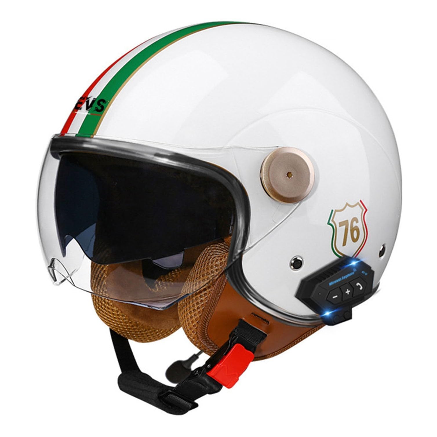 Bluetooth Vintage Jethelm Motorradhelm ECE/DOT Zertifizierung Integrierter Bluetooth-Helm Scooter-Helm Rollerhelm Jet-Helm Herren Damen mit Doppelvisier 1,M von Hejunlian