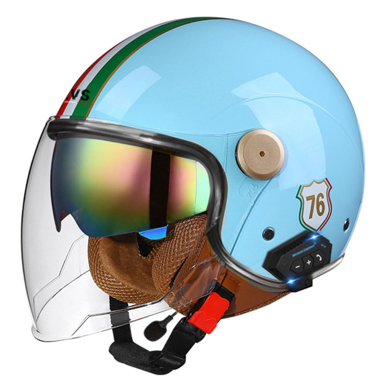 Bluetooth Vintage Jethelm Motorradhelm ECE/DOT Zertifizierung Integrierter Bluetooth-Helm Scooter-Helm Rollerhelm Jet-Helm Herren Damen mit Doppelvisier 28,M von Hejunlian