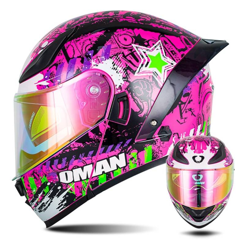 Modularer Motorradhelm Flip Up Helm Erwachsener Integralhelm Vollvisierhelm Moped Mofa Roller Motorradhelm Mit Doppelvisier ECEDOT-geprüfter Helm Für Männer Und Frauen 10,L=59~60cm von Hejunlian