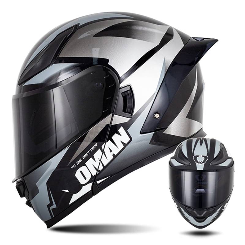 Modularer Motorradhelm Flip Up Helm Erwachsener Integralhelm Vollvisierhelm Moped Mofa Roller Motorradhelm Mit Doppelvisier ECEDOT-geprüfter Helm Für Männer Und Frauen 15,M=57~58cm von Hejunlian