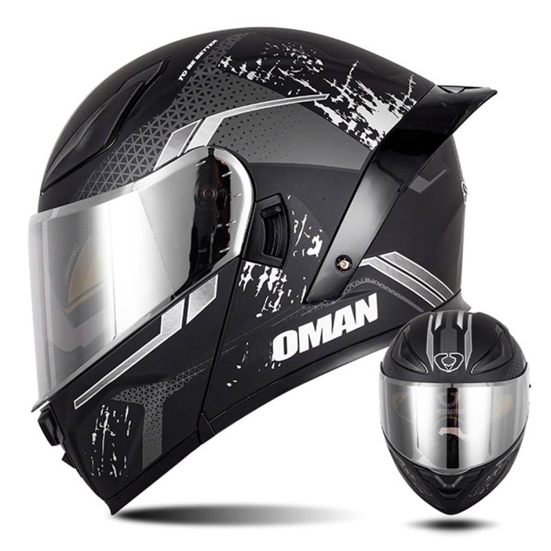 Modularer Motorradhelm Flip Up Helm Erwachsener Integralhelm Vollvisierhelm Moped Mofa Roller Motorradhelm Mit Doppelvisier ECEDOT-geprüfter Helm Für Männer Und Frauen 16,L=59~60cm von Hejunlian