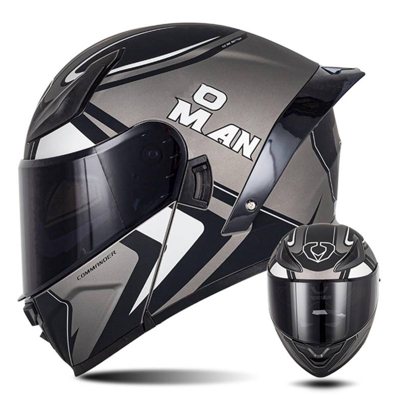 Modularer Motorradhelm Flip Up Helm Erwachsener Integralhelm Vollvisierhelm Moped Mofa Roller Motorradhelm Mit Doppelvisier ECEDOT-geprüfter Helm Für Männer Und Frauen 4,M=57~58cm von Hejunlian