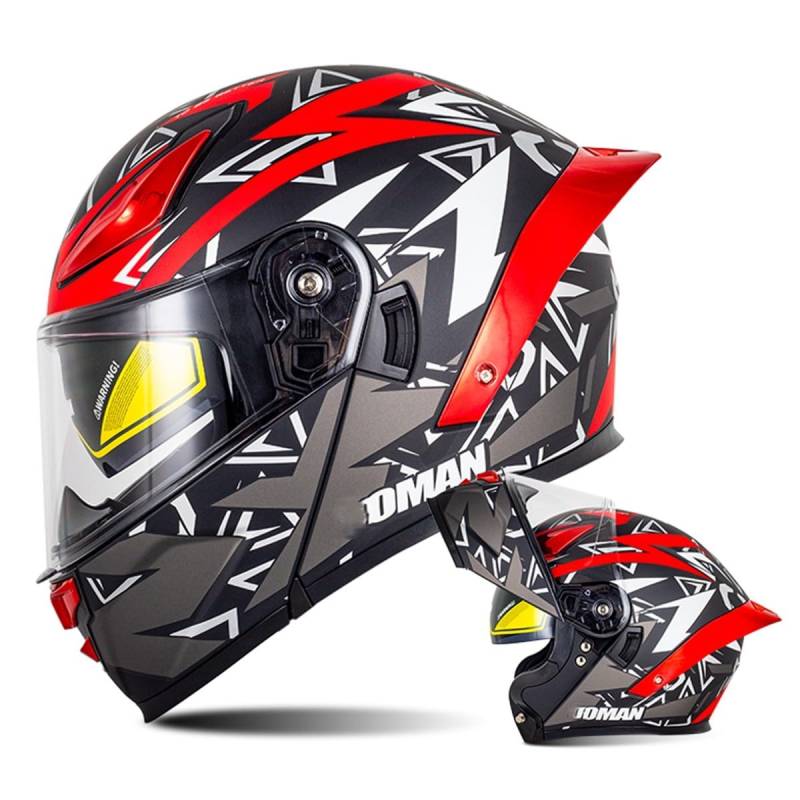 Motorrad Helm Klapphelm Integralhelm Full Face Flip Up Motorrad Helm Mit Doppelvisier Sonnenblende DOTECE Zertifiziert Motorradhelm Sturzhelm für Damen Herren Erwachsene 13,L=59~60cm von Hejunlian