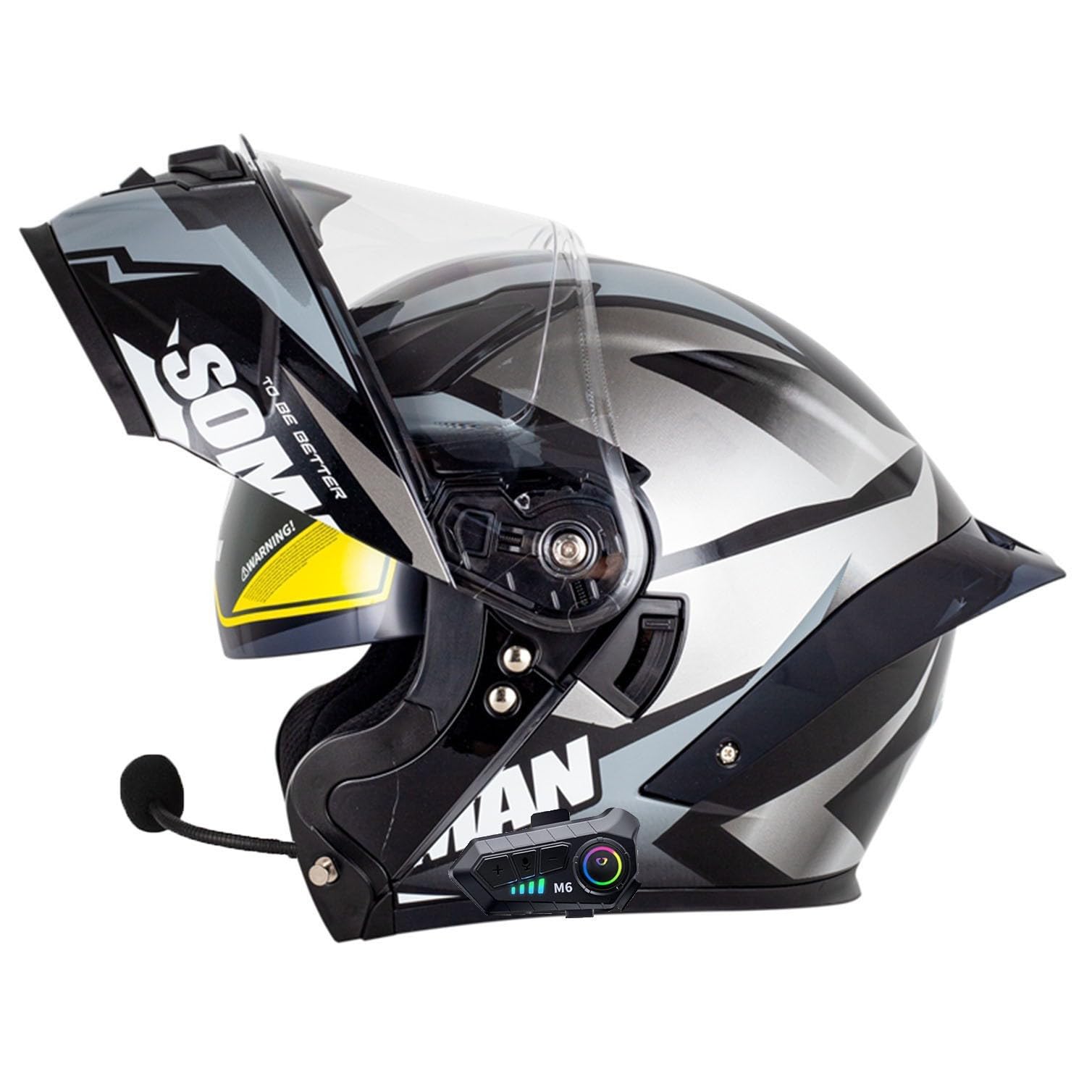 Motorradhelm mit Bluetooth Klapphelm Doppelvisier Modularer Helm ECEDOT Zertifiziert Integralhelm mit Mikrofon für Automatische Reaktion Intercom Sturzhelm für Erwachsene Damen Herren 12,2XL=63~64cm von Hejunlian