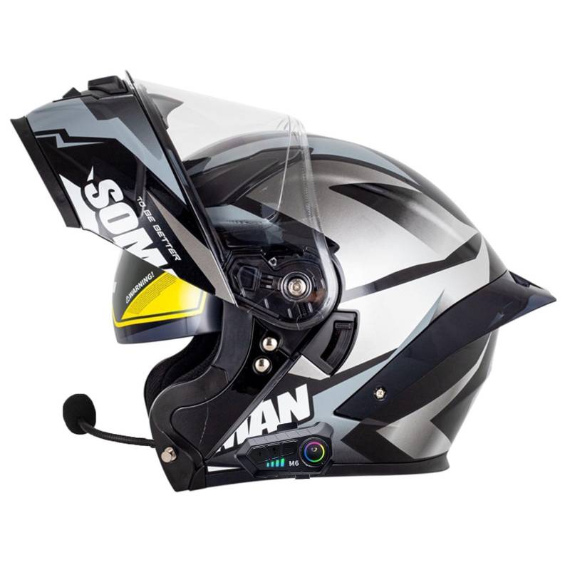 Motorradhelm mit Bluetooth Klapphelm Doppelvisier Modularer Helm ECEDOT Zertifiziert Integralhelm mit Mikrofon für Automatische Reaktion Intercom Sturzhelm für Erwachsene Damen Herren 12,L=59~60cm von Hejunlian