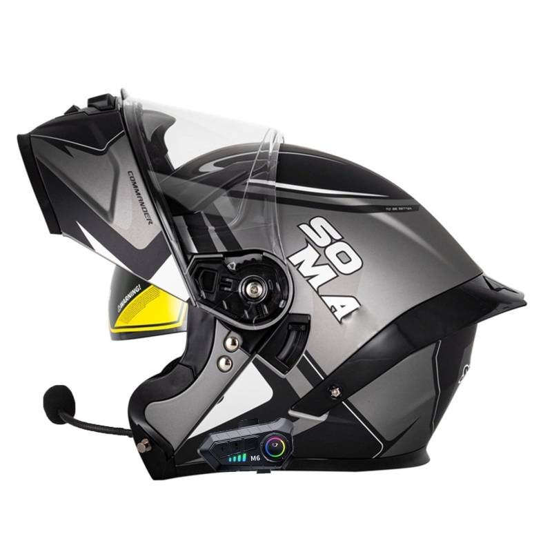 Motorradhelm mit Bluetooth Klapphelm Doppelvisier Modularer Helm ECEDOT Zertifiziert Integralhelm mit Mikrofon für Automatische Reaktion Intercom Sturzhelm für Erwachsene Damen Herren 18,L=59~60cm von Hejunlian