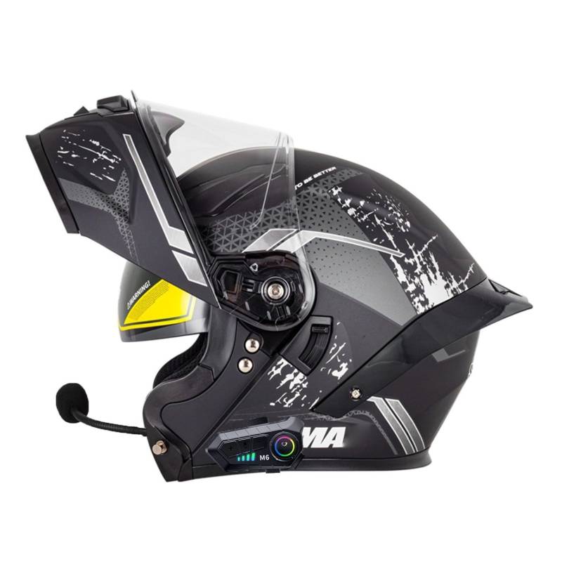 Motorradhelm mit Bluetooth Klapphelm Doppelvisier Modularer Helm ECEDOT Zertifiziert Integralhelm mit Mikrofon für Automatische Reaktion Intercom Sturzhelm für Erwachsene Damen Herren 19,XL=61~62cm von Hejunlian