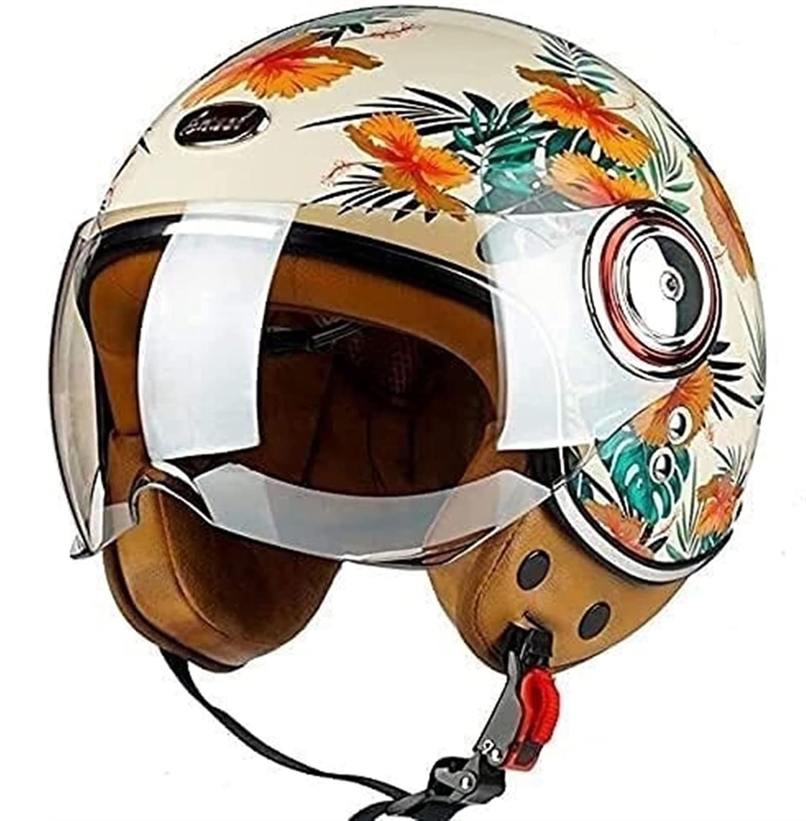 Sommer Vintage Motorrad Open Face Helm Vintage Roller Helm Damen Herren Retro Elektrischer Halbhelm Mit Sonnenblende Jet-Helm Für Cruiser Motobike DOT/ECE Approved 1,M von Hejunlian