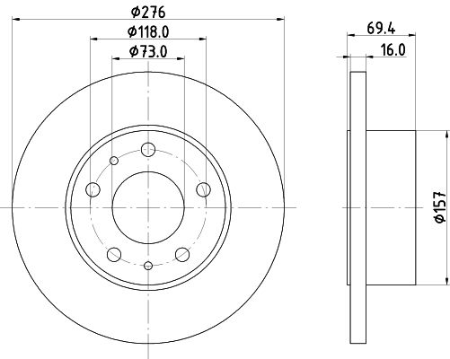 Bremsscheibe Hinterachse Hella 8DD 355 107-411 von Hella