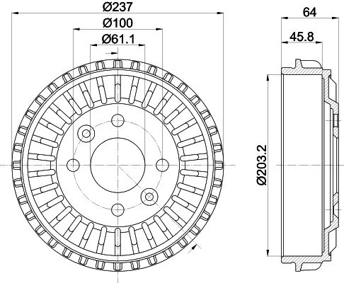 Bremstrommel Hinterachse Hella 8DT 355 303-261 von Hella