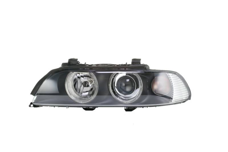 HELLA 1EL 008 053-571 DE/FF/Halogen Scheinwerfer - für u.a. BMW 5 (E39) - schwarz - ECE - für Rechtsverkehr - links von Hella