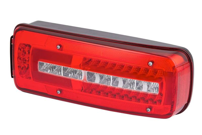 HELLA Heckleuchte - Truck Full LED - LED - 24V - Anbau/geschraubt - ECE/ADR/GGVS - Lichtscheibenfarbe: glasklar/rot - Kabel: 500mm - Stecker: HDSCS - Stecker: AMP - rechts - 2VP 012 381-261 von Hella