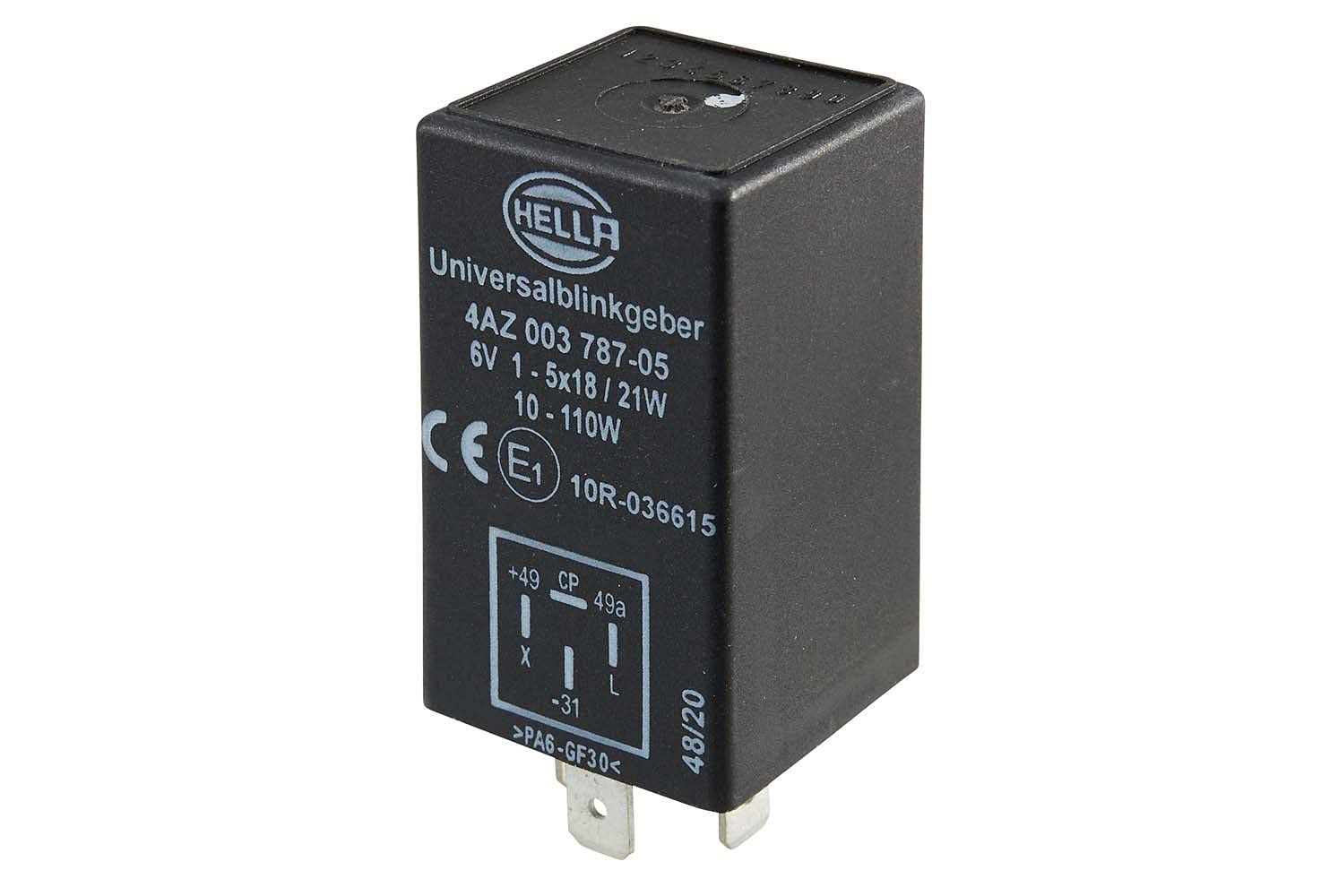 HELLA Blinkgeber - 6V - 4-polig - Anbau/gesteckt - elektronisch - mit Halter - 4AZ 003 787-051, Schwarz von Hella