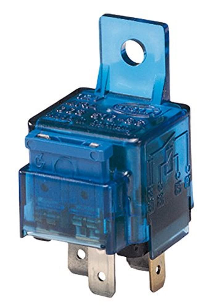 HELLA Relais, Arbeitsstrom - 12V - 4-polig - Schaltbild: S10 - Stecker: A - Schließer - Farbe: hellblau - mit Halter - 4RA 003 530-001 von Hella