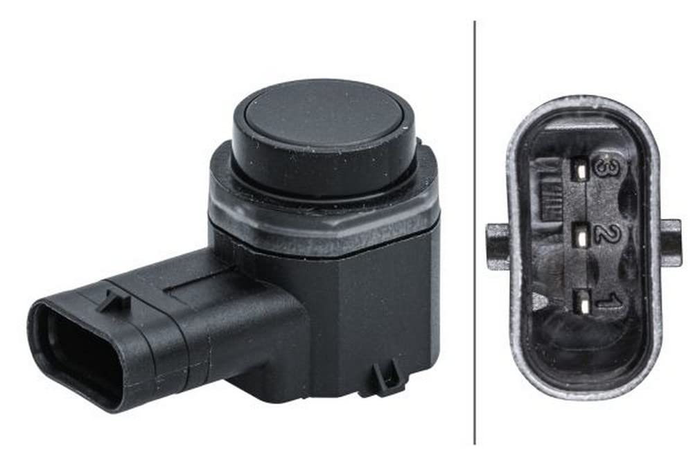 HELLA 6PX 358 141-341 Sensor, Einparkhilfe - gewinkelt - 3-polig - gesteckt - lackierbar - mit Befestigungsring von Hella