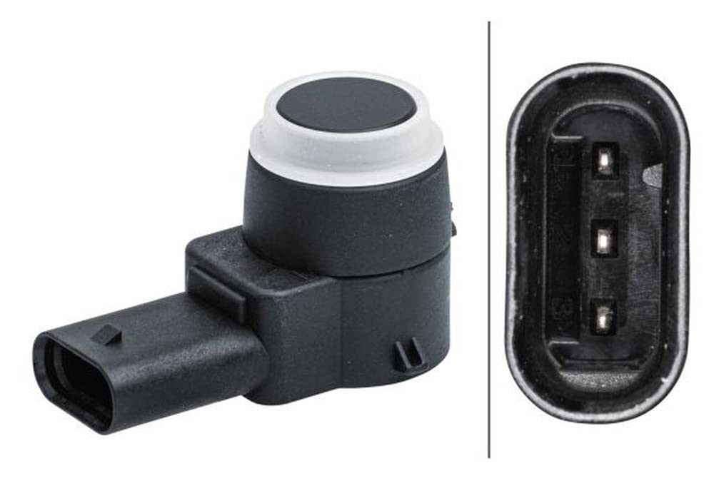 HELLA 6PX 358 141-371 Sensor, Einparkhilfe - gewinkelt - 3-polig - gesteckt - lackierbar - mit Befestigungsring von Hella