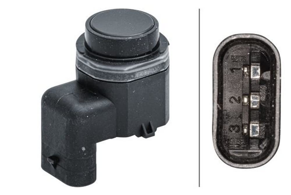 HELLA 6PX 358 141-621 Sensor, Einparkhilfe - gewinkelt - 3-polig - gesteckt - lackierbar - mit Befestigungsring von Hella