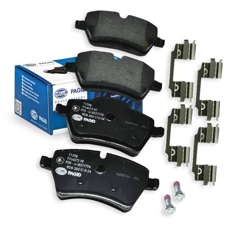 HELLA Bremsbeläge vorne - für Verschleißwarnanzeiger vorbereitet - vier Bremsbeläge pro Set - T1598 - für u.a. MINI - 8DB 355 012-341 von Hella