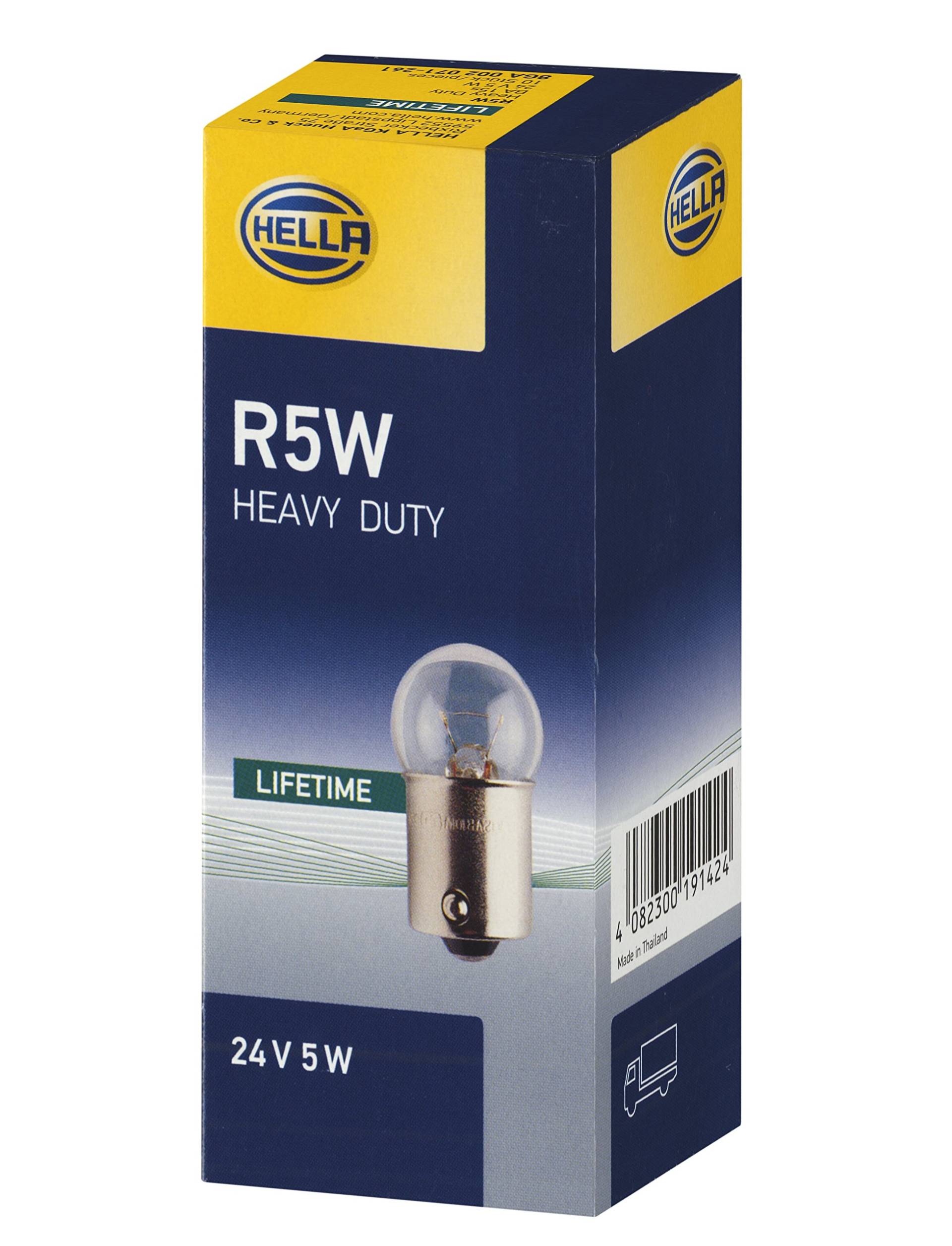 HELLA 8GA 002 071-261 Glühlampe - R5W - Heavy Duty Expert - 24V - 5W - Sockelausführung: BA15s - Schachtel - Menge: 10 von Hella