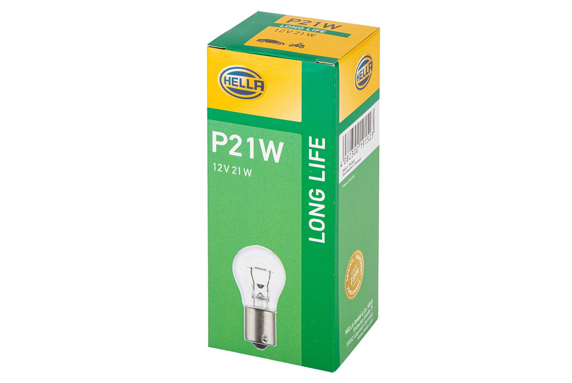 HELLA 8GA 002 073-271 Glühlampe - P21W - Long Life up to 3x longer lifetime - 12V - 21W - Sockelausführung: BAY15s - Schachtel - Menge: 10 von Hella