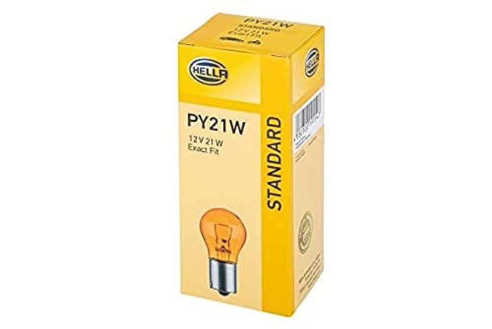 HELLA 8GA 006 841-121 Glühlampe - PY21W - Standard - 12V - 21W - Sockelausführung: BAU15s - Schachtel - Menge: 10 von Hella