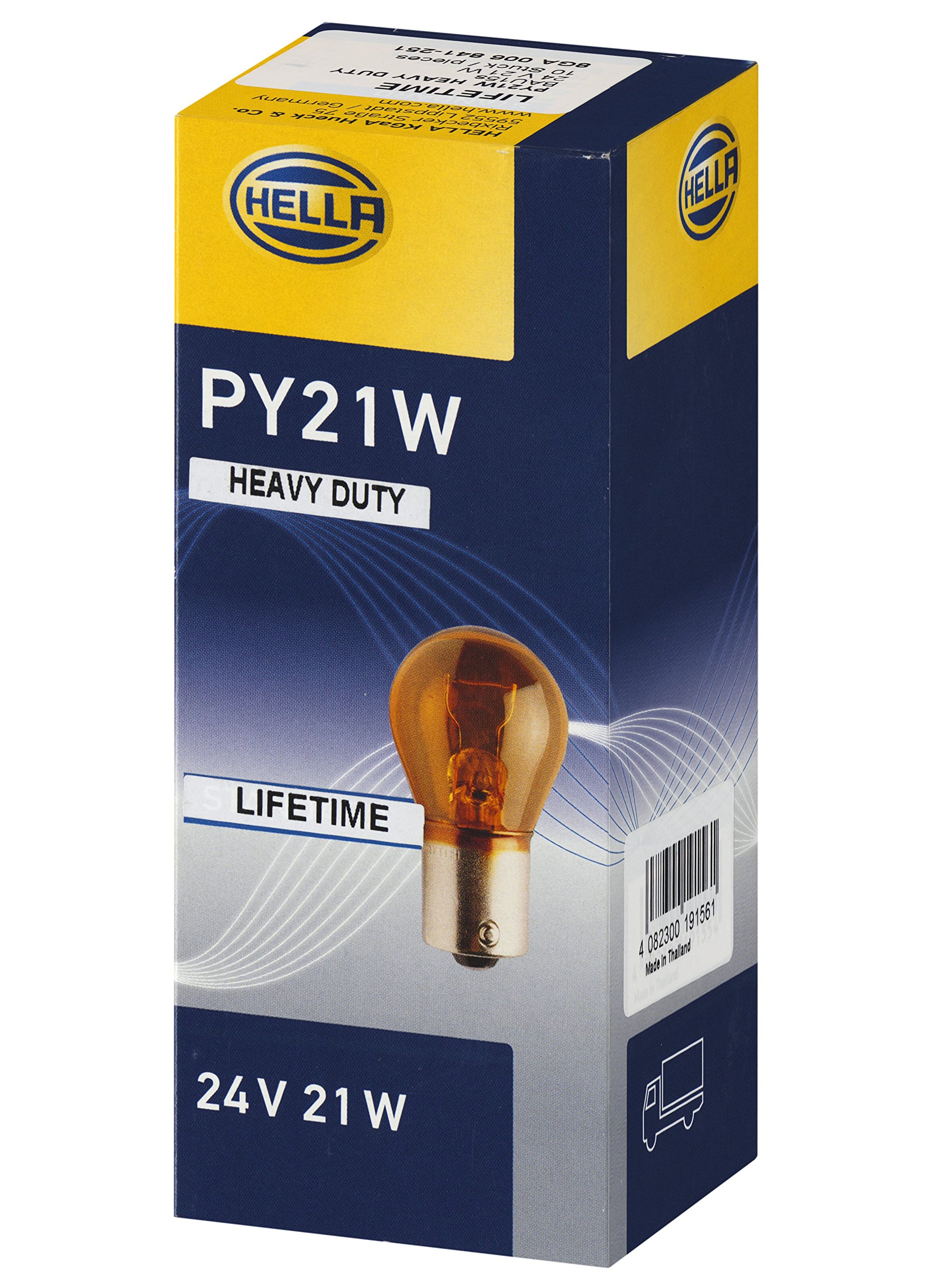 HELLA 8GA 006 841-251 Glühlampe - PY21W - Heavy Duty Expert - 24V - 21W - Sockelausführung: BAU15s - Schachtel - Menge: 10 von Hella