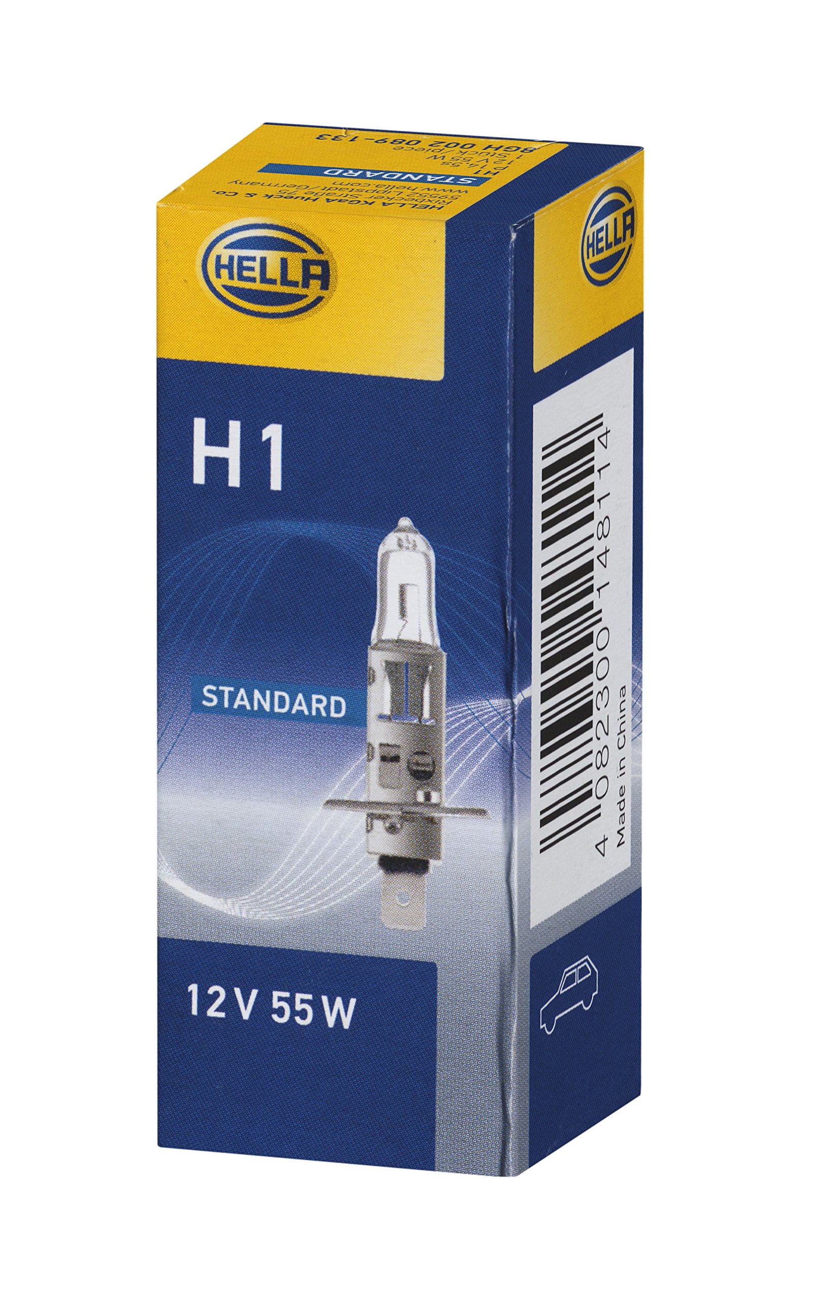 HELLA 8GH 002 089-133 Halogen Glühlampe - H1 - Standard - 12V - 55W - Sockelausführung Glühlampe: P14.5s - Schachtel - Menge: 1 von Hella