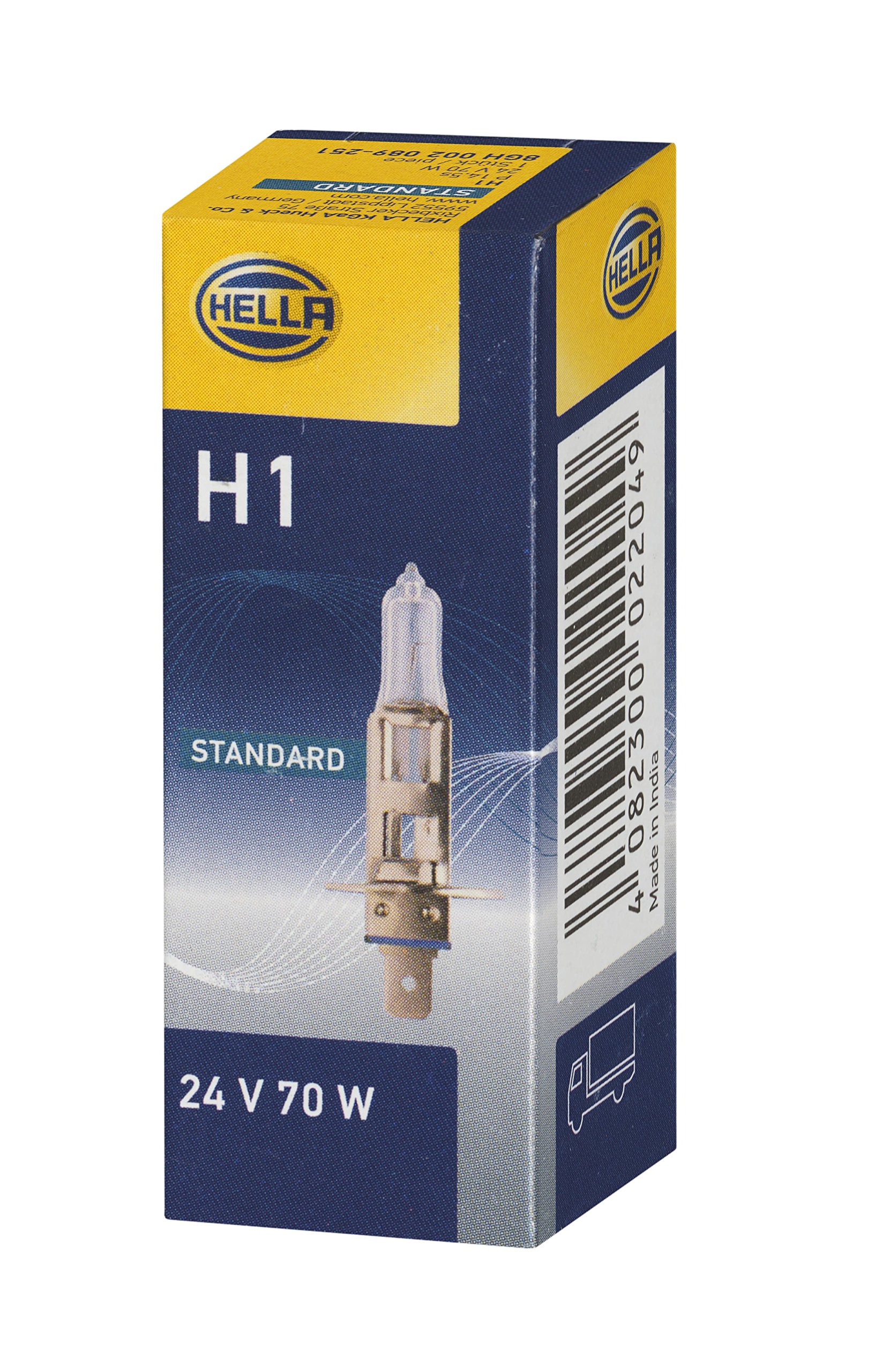 HELLA 8GH 002 089-251 Halogen Glühlampe - H1 - Heavy Duty - 24V - 70W - Sockelausführung Glühlampe: P14.5s - Schachtel - Menge: 1 von Hella