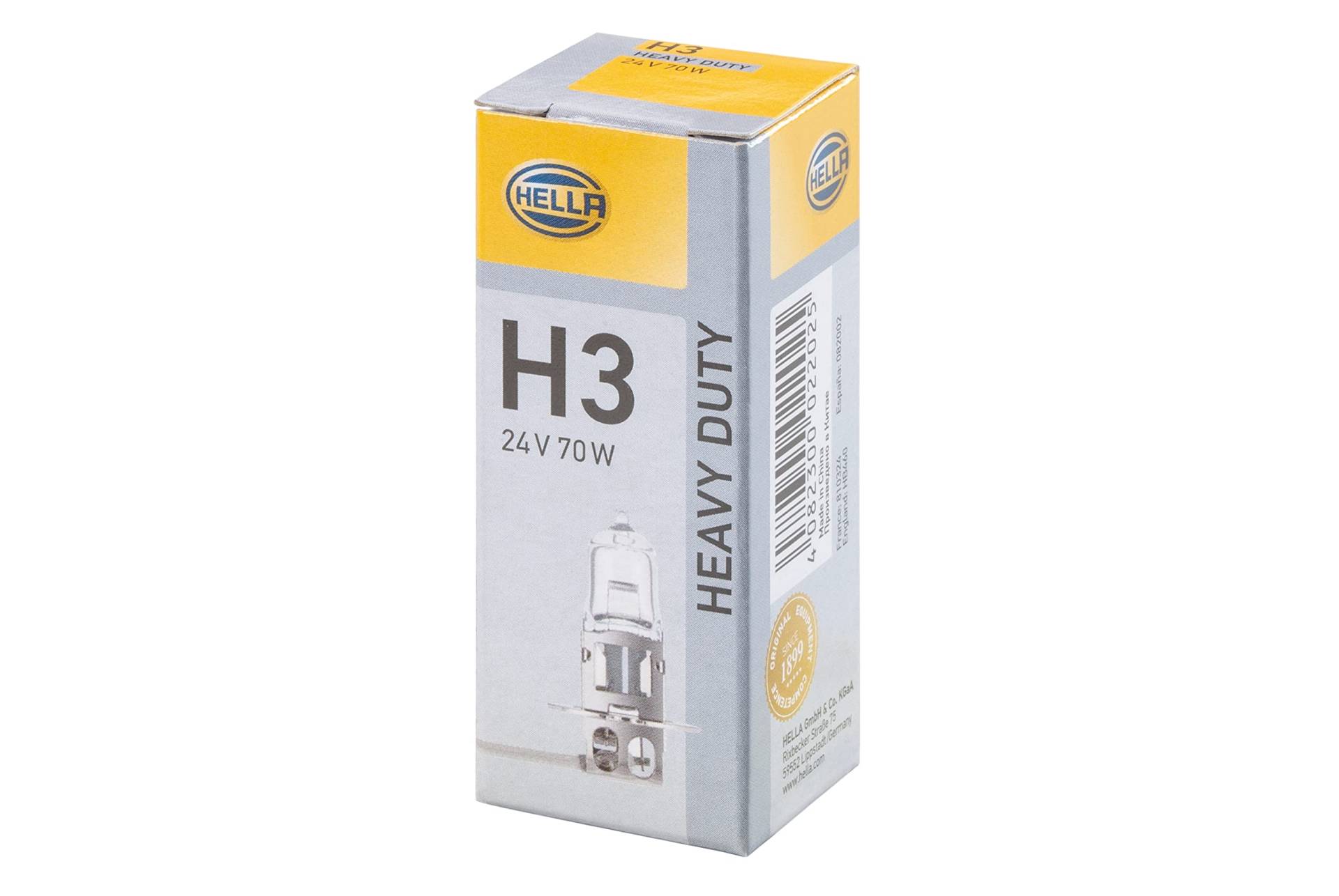 HELLA 8GH 002 090-251 Halogen Glühlampe - H3 - Heavy Duty - 24V - 70W - Sockelausführung Glühlampe: PK22s - Schachtel - Menge: 1 von Hella