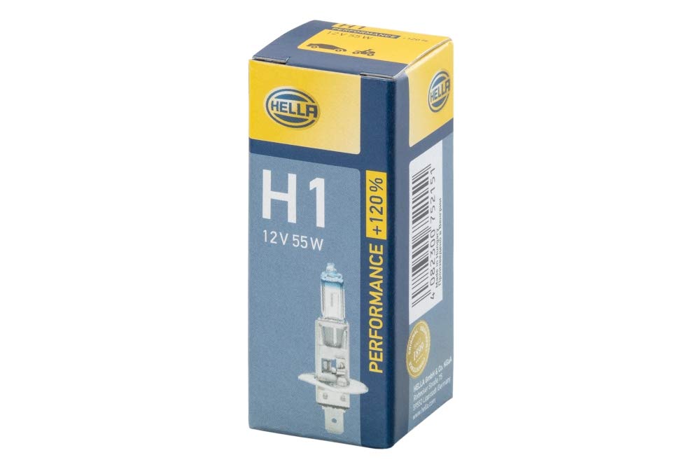 HELLA Halogen Glühlampe - H1 - Performance + 120% - 12V - 55W - Sockelausführung Glühlampe: P14.5s - Schachtel - Menge: 1 - 8GH 223 498-011 von Hella