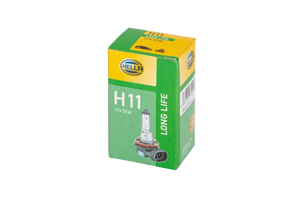 HELLA Halogen Glühlampe - H11 - Long Life up to 3x longer lifetime - 12V - 55W - Sockelausführung Glühlampe: P14.5s - Schachtel - Menge: 1 - 8GH 223 498-351, Weiß von Hella