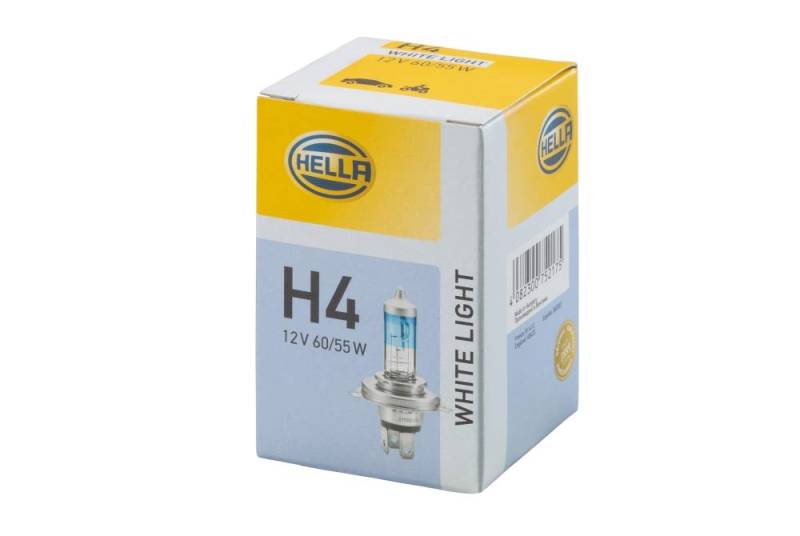 HELLA 8GJ 223 498-121 Halogen Glühlampe - H4 - White Light up to 4200 Kelvin - 12V - 60/55W - Sockelausführung Glühlampe: P43t-38 - Schachtel - Menge: 1 von Hella