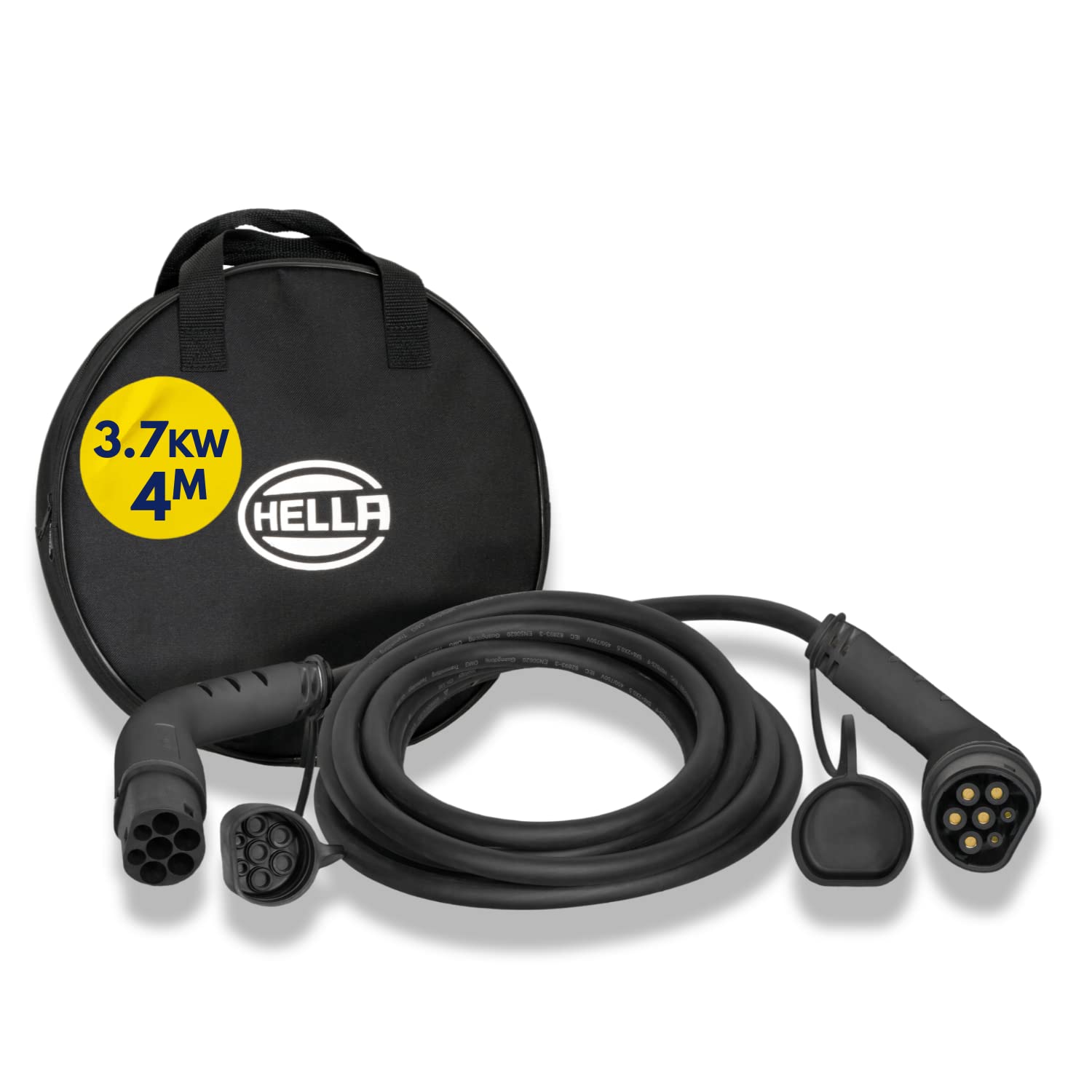 HELLA 8KE 358 255-001 Typ 2 Ladekabel 3.7KW für EV Elektroautos und Plug-in Hybrid - 1phasig - 16A - 4 Meter - Mode 3 Ladekabel Elektroauto schwarz von Hella