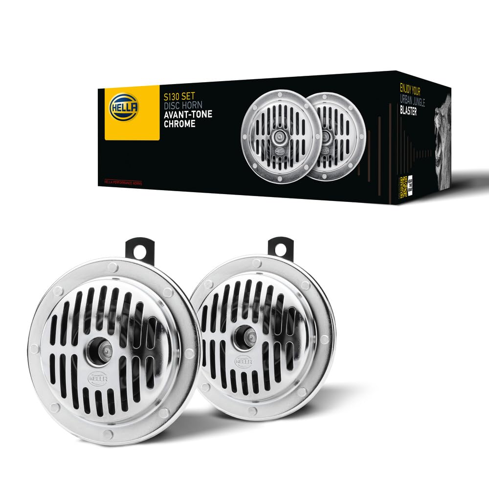 HELLA Horn - HELLA PERFORMANCE HORN S130 SET - 12V - 118dB(A) - Frequenzbereich: 280/380Hz - Tiefton/Hochton - elektrisch - ECE - Gehäusefarbe: chrom/schwarz - Menge: 2 - 3CB 004 811-091 von Hella