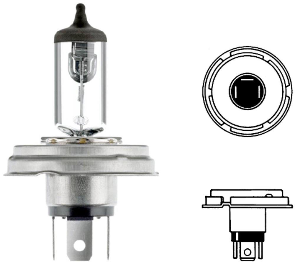 HELLA 8GD 002 088-141 Halogen Glühlampe - R2 (Bilux) - Standard - 12V - 45/40W - Sockelausführung Glühlampe: P45t - Schachtel - Menge: 1, schwarz,transparent von Hella