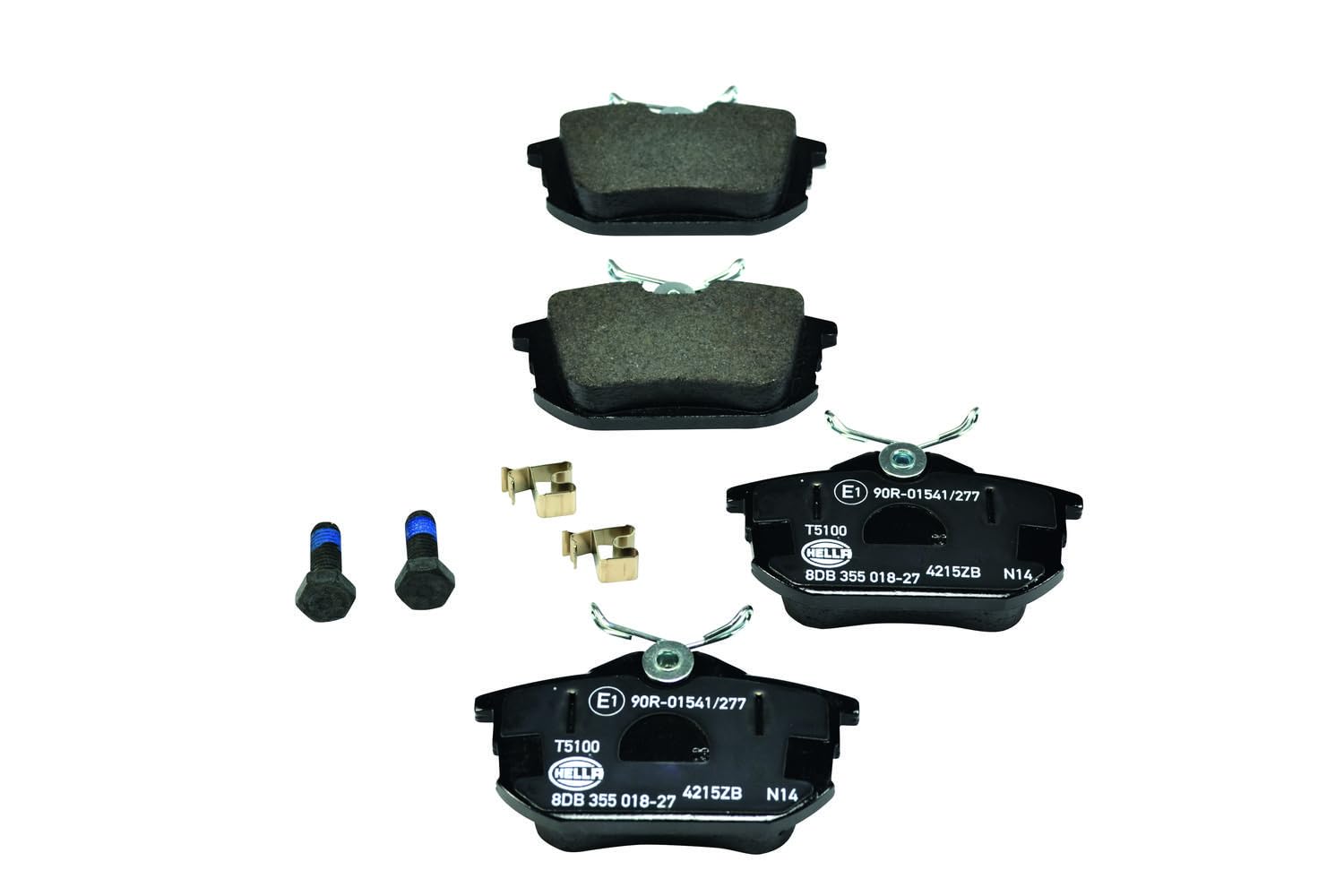 HELLA Bremsbeläge hinten - mit akustischer Verschleißwarnung - vier Bremsbeläge pro Set - T5100 - für u.a. MITSUBISHI / PROTON / SMART / VOLVO - 8DB 355 018-271 von Hella