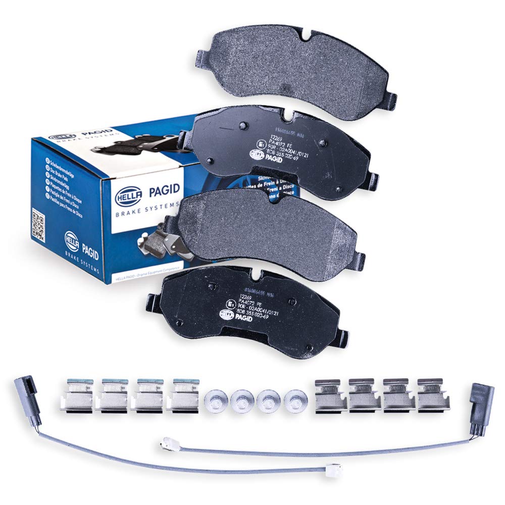 HELLA Bremsbeläge vorne - inkl. Warnkontakt - vier Bremsbeläge pro Set - T2269 - für u.a. FORD - 8DB 355 020-691 von Hella