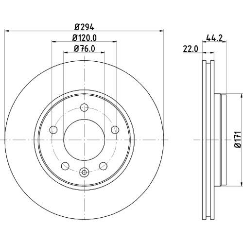 HELLA 8DD 355 128-031 Bremsscheibe - 54214PRO_HC - hochgekohlt - beschichtet - 294mm - 22mm - außenbelüftet - für u.a. VOLKSWAGEN von Hella