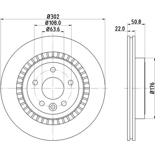 HELLA 8DD 355 129-151 Bremsscheibe - 54964PRO_HC - hochgekohlt - beschichtet - 302mm - 22mm - außenbelüftet - für u.a. VOLVO / VOLVO ASIA von Hella