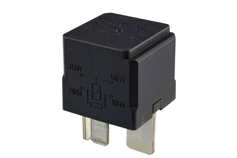 HELLA Relais, Arbeitsstrom - 12V - 4-polig - Schaltbild: S2 - Stecker: B3 - Hochleistungs-Schließer - Farbe: schwarz - ohne Halter - 4RA 007 793-031, Mit Spulenunterdrückung von Hella