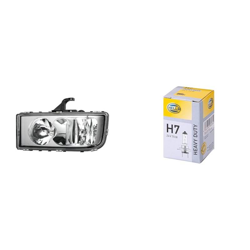 Halogen-Hauptscheinwerfer - für u.a. Mercedes-Benz Axor II - ECE - für Linksverkehr - links & Halogen-Glühlampe - H7 - Heavy Duty - 24V von Hella