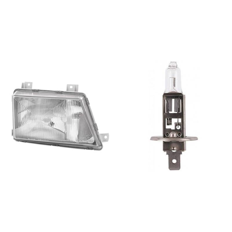 Halogen-Hauptscheinwerfer - für u.a. Mercedes-Benz Vario Bus - ECE/CCC - für Rechtsverkehr - rechts & Halogen-Glühlampe - H1 - Standard von Hella